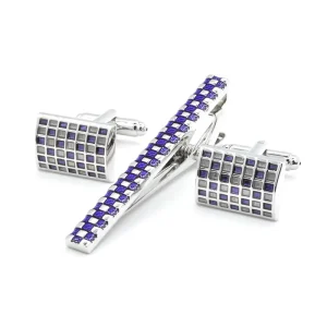 Purple Enamel Mosaic Cufflink Tie Clips Gift Set Custom Men Suit Shirt Accessory Wedding Tuxedo Jewelry