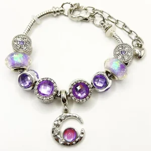 Purple Full Rhinestone Moon Beaded Bracelet Handmade DIY Adjustable Charm Strand Fashion Jewelry