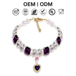 Purple Heart Pendant Pet Necklace For Cats Dogs Customized Cat Jewelry