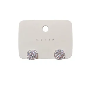 Purple Korean Princess Cut Stud Earrings with Crystal and Rhinestone Alloy Material Trendy Fashion Geometry Design Women’s