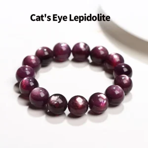Purple Lepidolite Ball Shape Bead Bracelet Grape Colored Dragon Scale Lepidolite with Cat’s Eye Effect Stress Relief