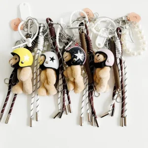 Purse Charms Accessories Cute Helmet Plush Bear Decor Pendant Pearl Beads Bracelet Chain Bag Charms