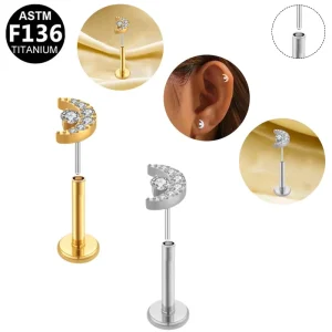 Push in ASTM F136 Titanium Labret Body Jewelry Zircon Lip Ring Labret Piercing for Women