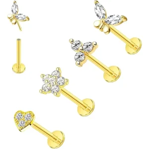 Push in Labret Stud Ring Flat Back Earring Stainless Steel Piercing Gold Plated Jewelry Fashion Earrings for Women Men
