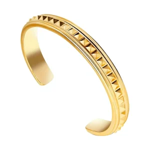 Pyramid-Style Stainless Steel Electroplated Rivet-Studded Textured Japanese-Korean-Inspired Personalized Bangle