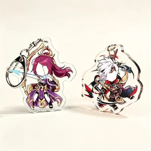 Q Version Game Anime Character Acrylic Keychain Double Sided Printed Clear Cartoon Figure Metal Key Ring Bag Charm