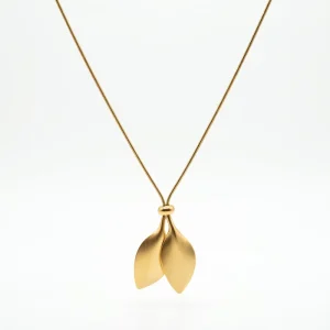 QIAOREN 10625 Trendy Stainless Steel Double Leaf Pendant Necklace Gold Plated Link Chain for Women Party Occasion