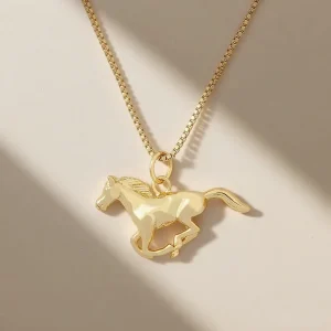 QIKU Fashion Animal Horse Elephant Wolf Pendant Necklace Gold Color Copper Cubic Zircon Chain Jewelry Women Men Gift Customized