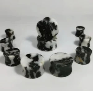 QXB Brand Zebra Stone Classic Style Unisex Concave Flared Ear Plugs Organic Body Piercing Jewelry Extender for