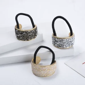 Q&Y Rhinestone Crystal Hair Ropes Ponytail Holder Metal Horsetail Buckle Rubber Band Metal Hair Ties Hair Accessories for Women