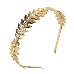 Q&Y Simple Bridal Hair Accessories Greek Roman Laurel Leaf Hairband Gold Metal Leaf Crown Hair Hoop for Wedding Party