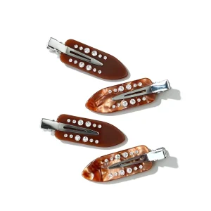 QianJin Tortoiseshell & Solid Brown Rhinestone Hair Clips Alligator Style Acetate Hair Barrettes
