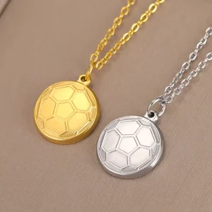 Quality Non-Fading Stainless Steel Couple Collarbone Chains Geometric Gold Silver Football Pendant Necklace