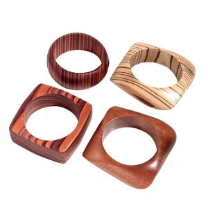 Queenmann Wood Bangle Bracelet Geometric Shape Colourful High Quality Jewelry Trendy Unisex Anniversary Cuff Bracelets