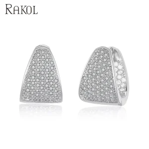 RAKOL EP2147 New Arrivals High Quality Rhodium 18K Gold Classic Geometric Zircon Crystal Stud Earrings for Women Anniversary