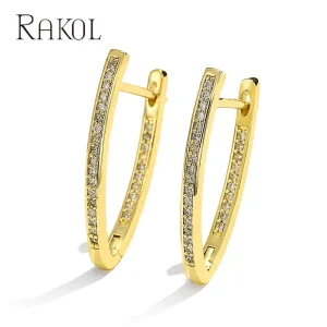 RAKOL EP2596 Shining Crystal CC Shape Earrings Easy Wearing Teacher’s Simple Jewelry Clip Earrings for Women
