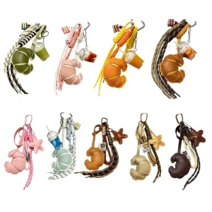 REWIN Multicolor Vegan Leather Croissant Bag Keychain Charms with Drink Braided Ropes for Bag Purse Backpack Hanging Decoration