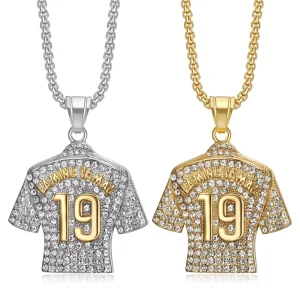 RH Hiphop Diamond Studded Yamal No. 19 Pendant Necklace 18K Gold Plated Stainless Steel