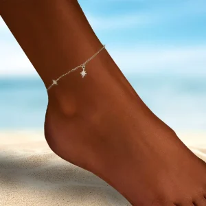 ROXI Fashion Minimalist 925 Sterling Silver Glossy Star Beach Women Anklet