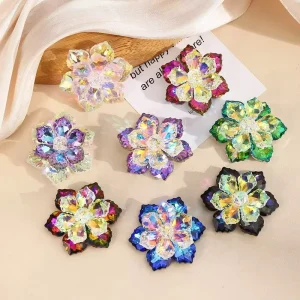 RYL Rhinestone Brooches Women Fashion Flower Leaf Decorative Colorful Crystal Flower Brooches for Women Clothes Accessories