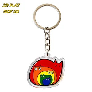 Rainbow Cat Stack Acrylic Keychain Nested Feline Silhouettes in Pride Colors Clear Die Cut Pendant for Keys, Bags or Backpacks