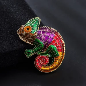 Rainbow Chameleon Brooch for Men Alloy Animal Badge Fashionable and Personalized Pin