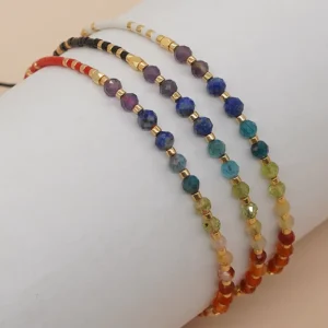 Rainbow Color Dainty Miyuki Friendship Handmade Jewelry Adjustable Faceted Natural Stone Bracelet for Women