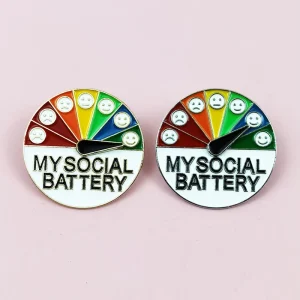 Rainbow Funy Social Mood Brooch Pins Enamel Social Battery Interactive Mood Pins For Clothing Backpack Hat Decoration