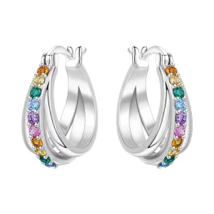 Rainbow Multi Color CZ Double Layer Teardrop Drop Earrings Inlaid Colorful Crystal Oval Ear Buckle Brass Women Pride Gift Jewelry