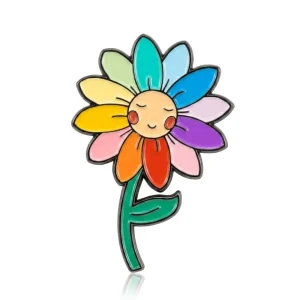 Rainbow Sunflower Enamel Lapel Pin Cute Cartoon Flower Brooch Metal Decorative Badge Fashion Clothing Accessory Gift for Girls