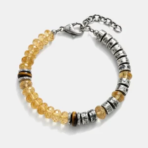 Raw Citrine Ball Beaded Bracelet Vintage 925 Silver Plated Brass Mens Wealth Magnet Jewelry OEM ODM Low MOQ