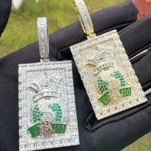 Ready Stock Cash Bag Necklace Zircon Paved Mens Streetwear Jewelry