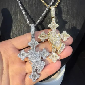 Ready Stock Prayer Cross Necklace Zircon Paved Rapper Style Jewelry for Men
