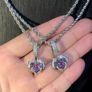 Ready Stock Purple Heart Necklace Zircon Pendant Jewelry for Boutique Buyers