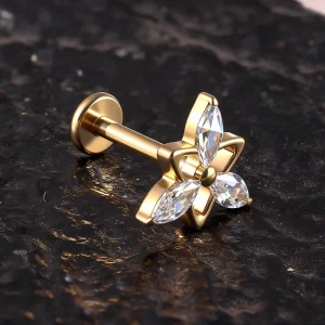 Ready to Ship Classic 24K Gold Plated Titanium Labret Stud Body Jewelry with Zircon for Party Engagement