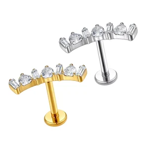 Ready to Ship Classic Fashion Zircon Stud Earrings High Polished ASTM F136 Titanium Body Jewelry for Wedding Gift