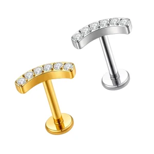Ready to Ship Fashion Silver Gold Tone Cubic Zirconia Stud Earrings High Polished ASTM F136 Titanium Body Jewelry