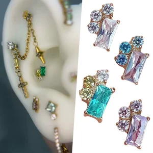 Ready to Ship Fine Hoop Earrings and Labret Titanium Stud Body Jewelry Gold Plated Zircon
