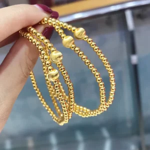 Real 18K 24K Gold Charm Beads Bracelet Fine Jewelry for Women Bridal Engagement Wedding