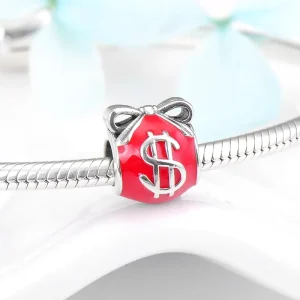 Real 925 Sterling Silver Enamel Red Coin Purse Round Shape Beads Woman Accessories Fit Charms Bracelets Jewelry Dropshipping