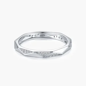 Real 925 Sterling Silver Geometric Design Minimalist Rings Clear Zircon For Women Girls Anti allergy Fine Jewelry Gifts