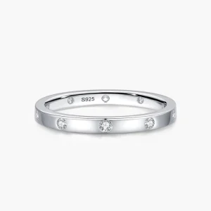 Real 925 Sterling Silver Simple Zirconia Geometric Design Stackable Finger Ring For Women Anniversary Fine Jewelry Gift