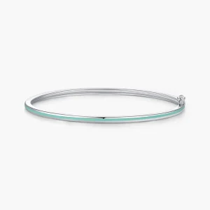 Real 925 Sterling Silver Trendy High end Mint Green Enamel Geometric Stackable Bangle For Women Party Fine Jewelry