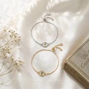 Real Dried Baby’s Breath Flower Resin Bracelet Stainless Steel Adjustable Box Chain Bracelet for Women Girl Personalized Jewelry