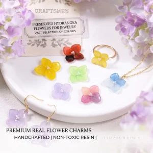 Real Dried Hydrangea Flower Resin Charms Preserved Floral Petal Pendants with Pearl for DIY Earring Necklace Jewelry Making