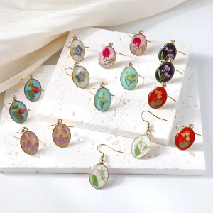 Real Flower Drop Dangly Earrings Gold Plated Pressed Flower Resin Jewelry Dry Flower Wildflower Earring for Women