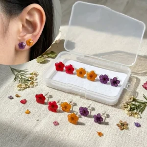 Real Flower Resin Earrings Stainless Steel Hypoallergenic Dried Blossom Floral Stud Earrings Set for Women Jewelry