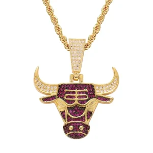 Real Gold Color Hip Hop Jewelry With Zircon and Brass Animal Head Pendant Necklace