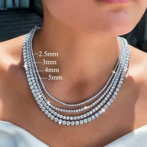 Real Gold Cvd HPHT Lab Grown Diamond Tennis Necklace Bracelet 18K 14K White Gold 2mm 3mm 4mm 5mm IGI Certificate for Women