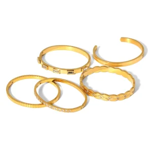 Real U Bijoux Femme Dainty Gold Plated Fashion Bracelet Inlaid Zircon Open Bangles Chic Jewelry